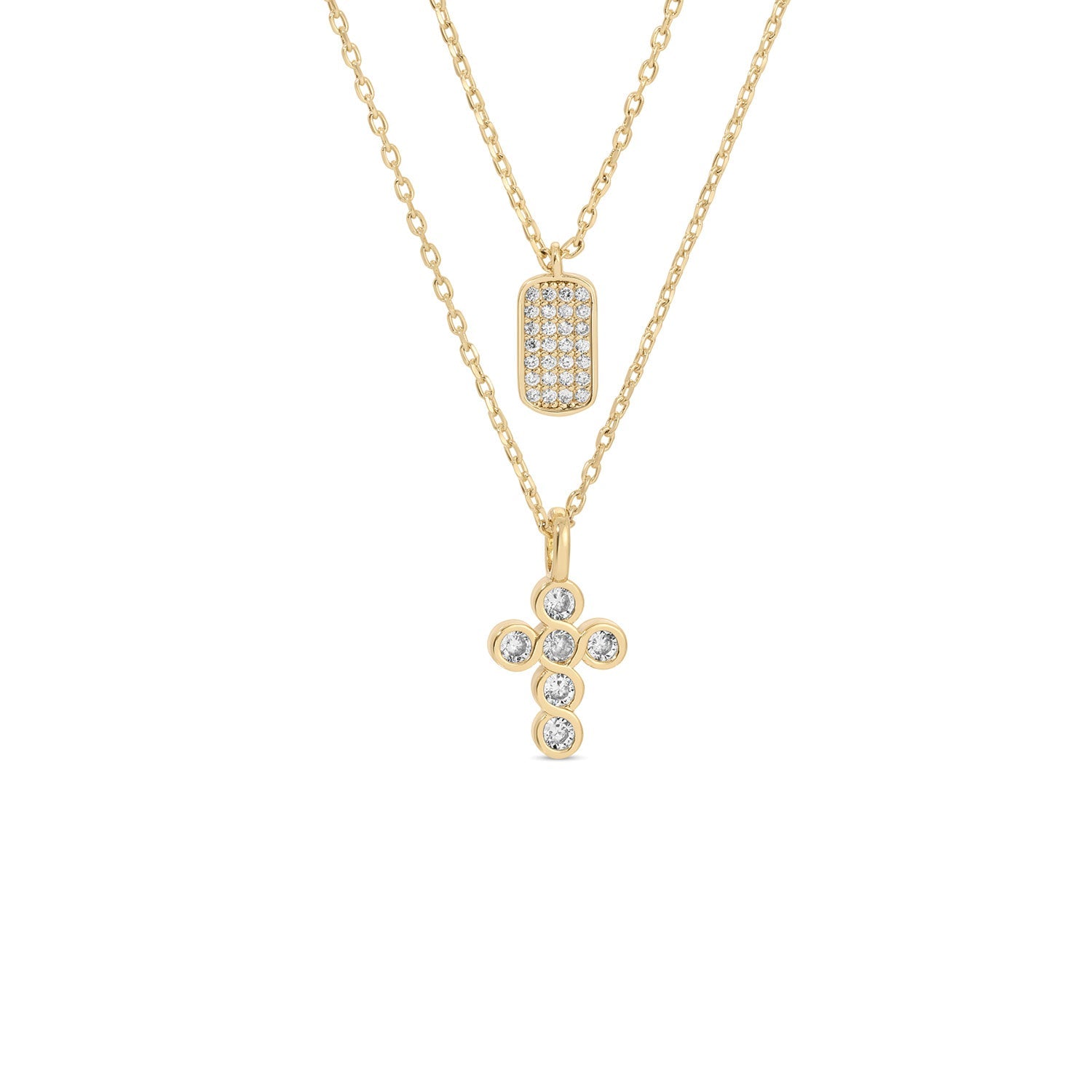 Double Layer CZ Cross Necklace - Splendid Iris