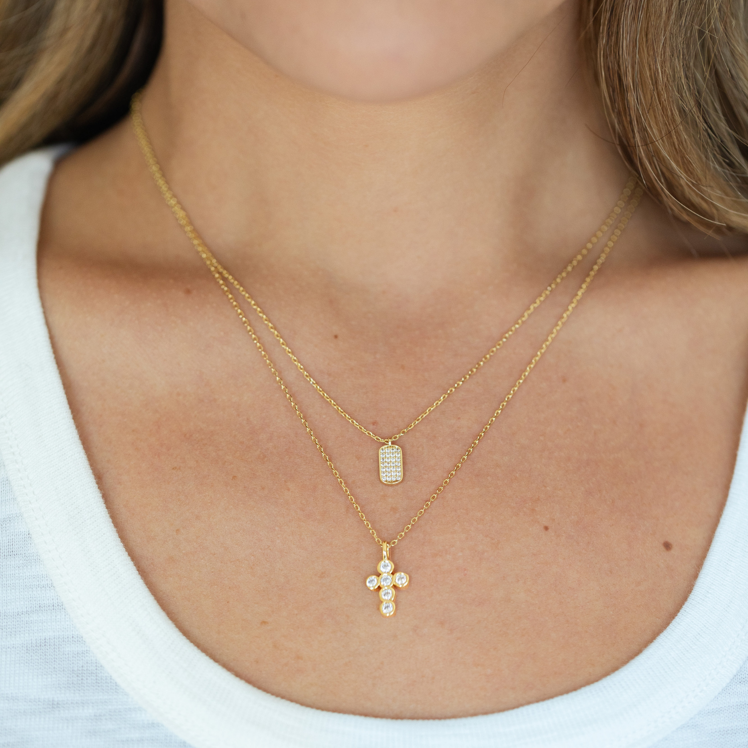 Double Layer CZ Cross Necklace - Splendid Iris