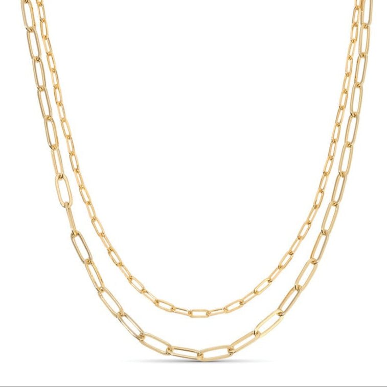 Seodore Paperclp Gold Necklace, 18K Gold Adjustable Chan Layered