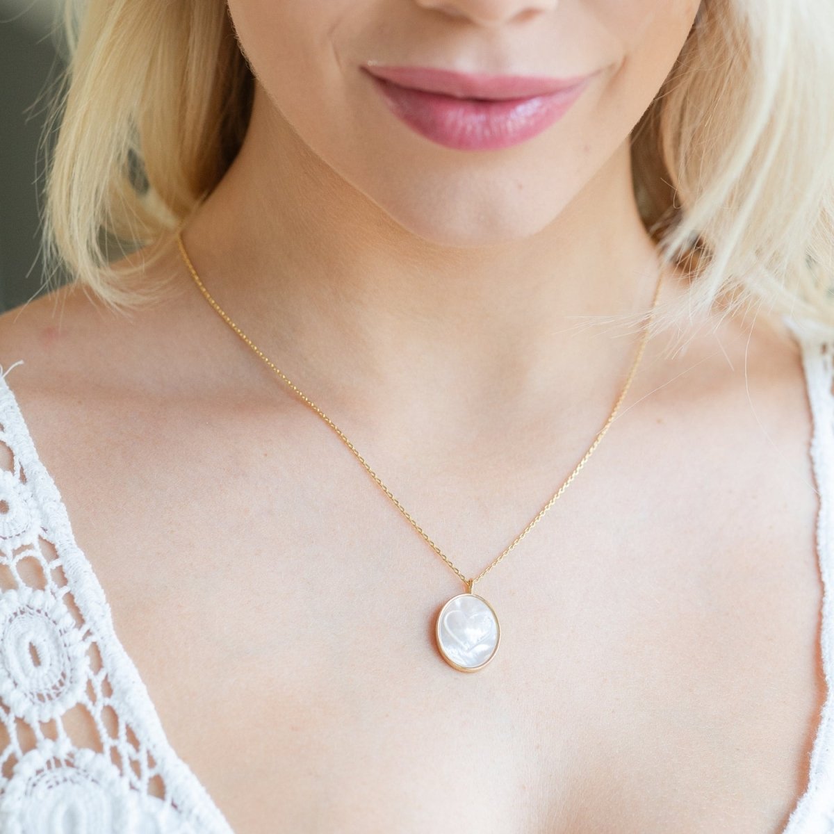 Heart Etched Shell Pendant Necklace - Splendid Iris