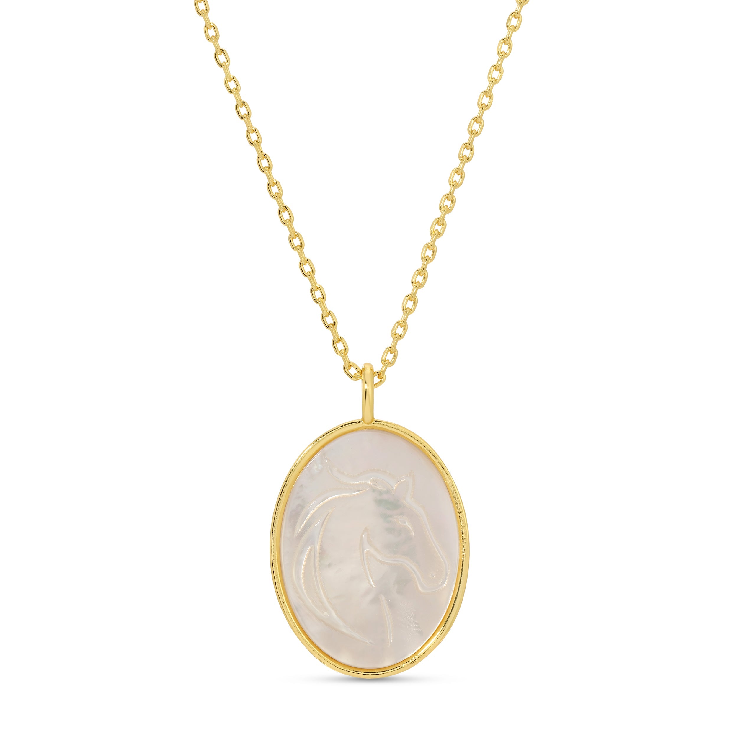 Horse Etched Shell Pendant Necklace - Splendid Iris