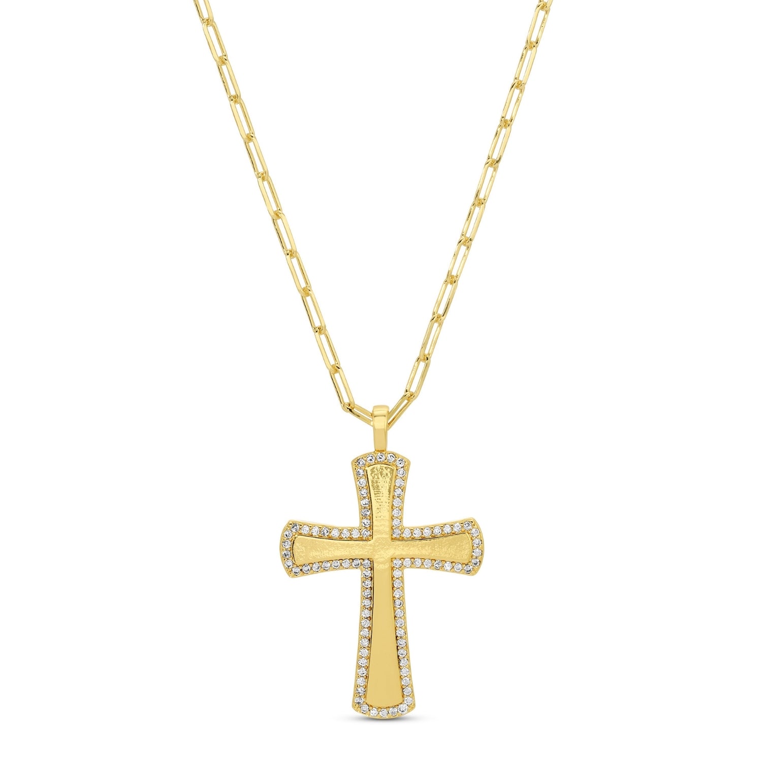 Large Pave Accented Cross on Paperclip Chain - Splendid Iris