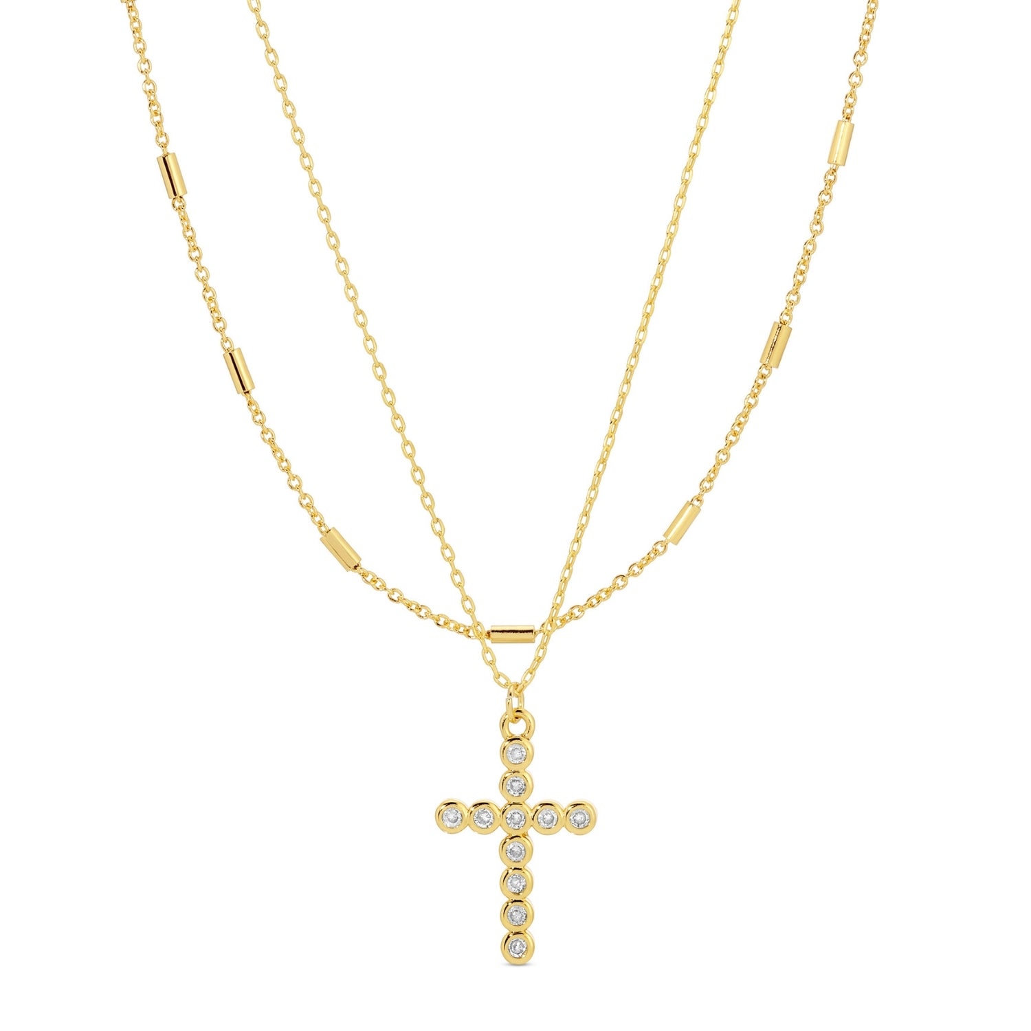 Layered Cubic Zirconia Cross Necklace - Splendid Iris