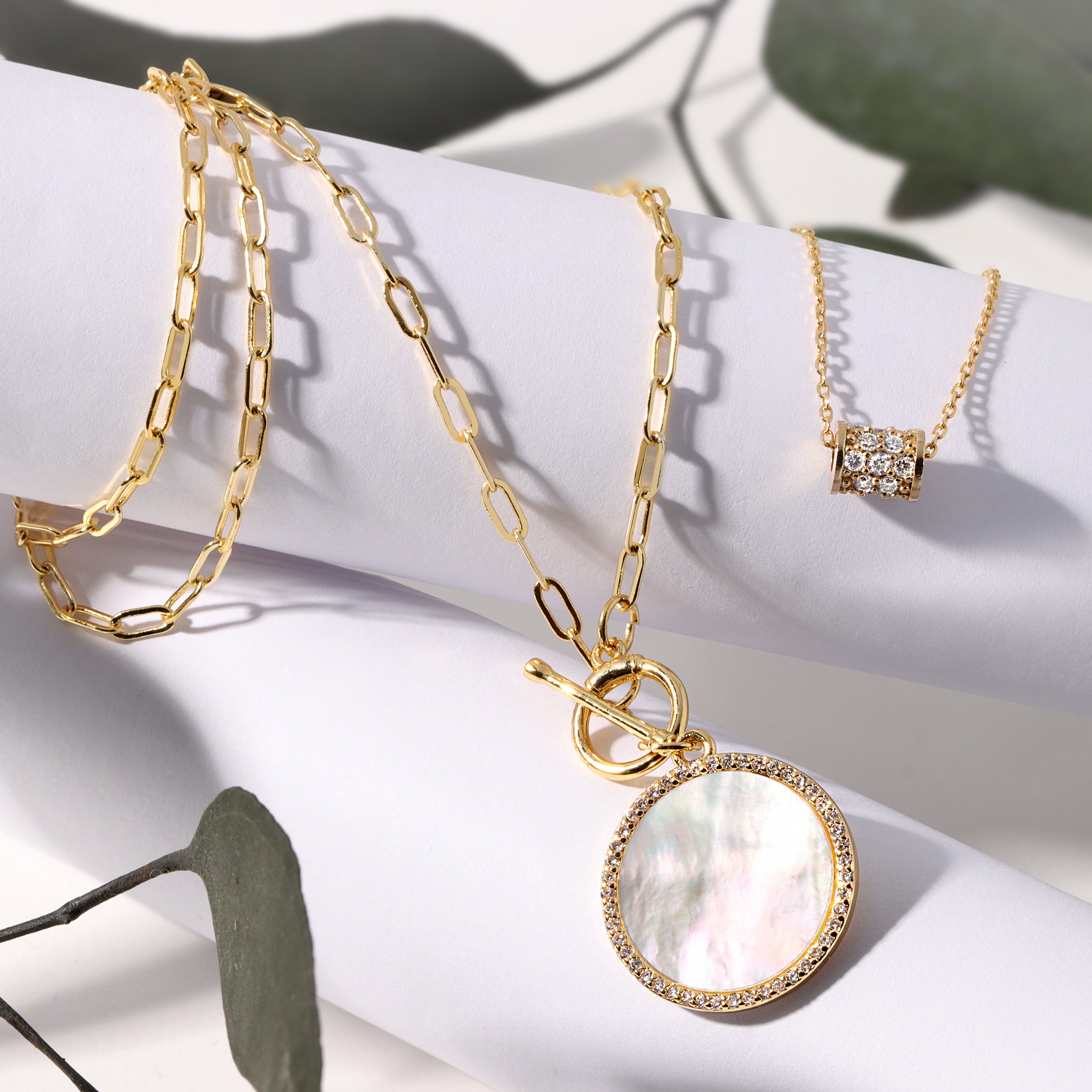 ★PEARLY MORE★ Clip Bold Chain Toggle Necklace Ava CZ Burst & Pearl Toggle Necklace | Silver Toggle