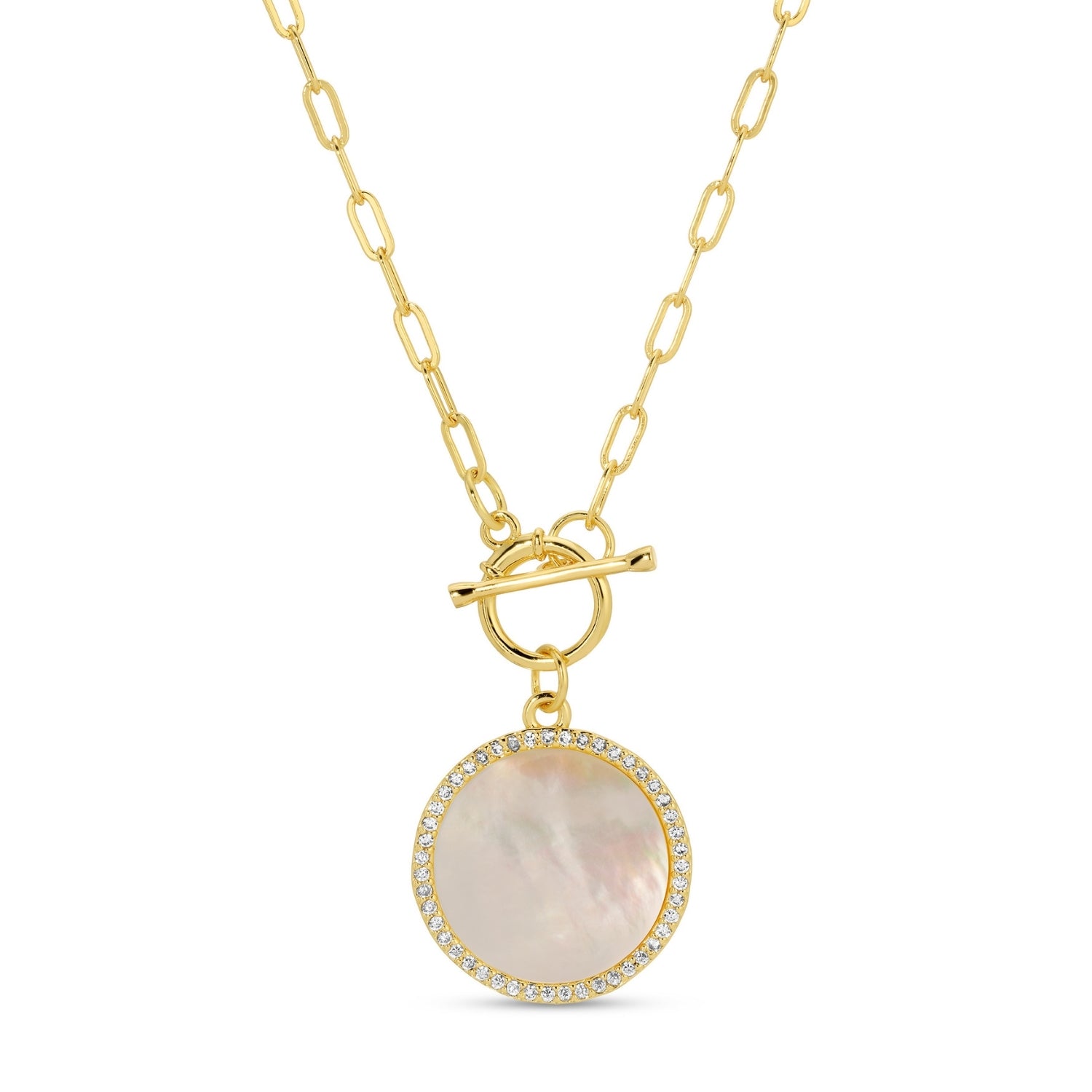 Mother of Pearl Pave Circle Toggle Necklace - Splendid Iris