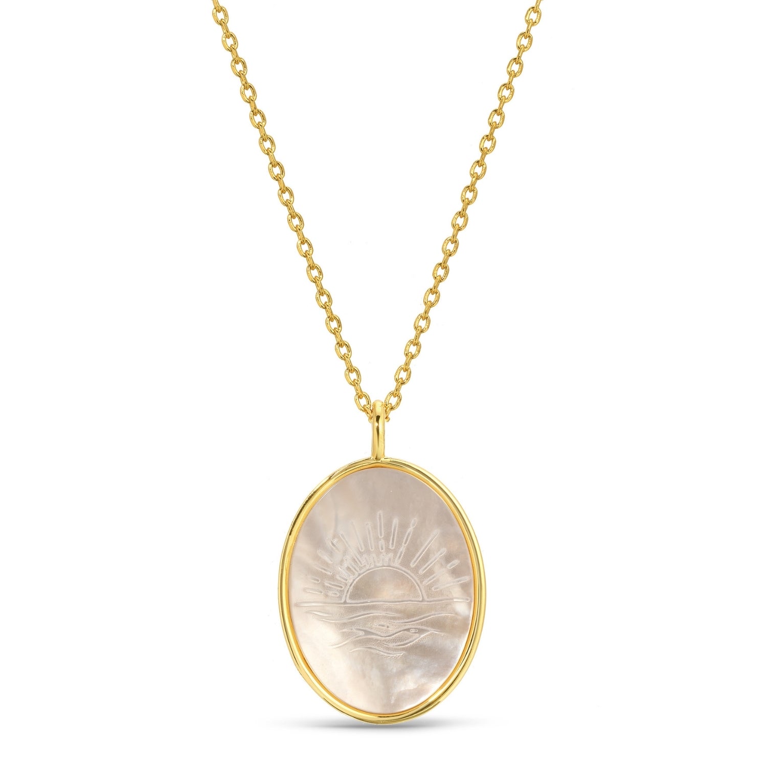 Ocean Sunset Etched Shell Oval Pendant Necklace - Splendid Iris