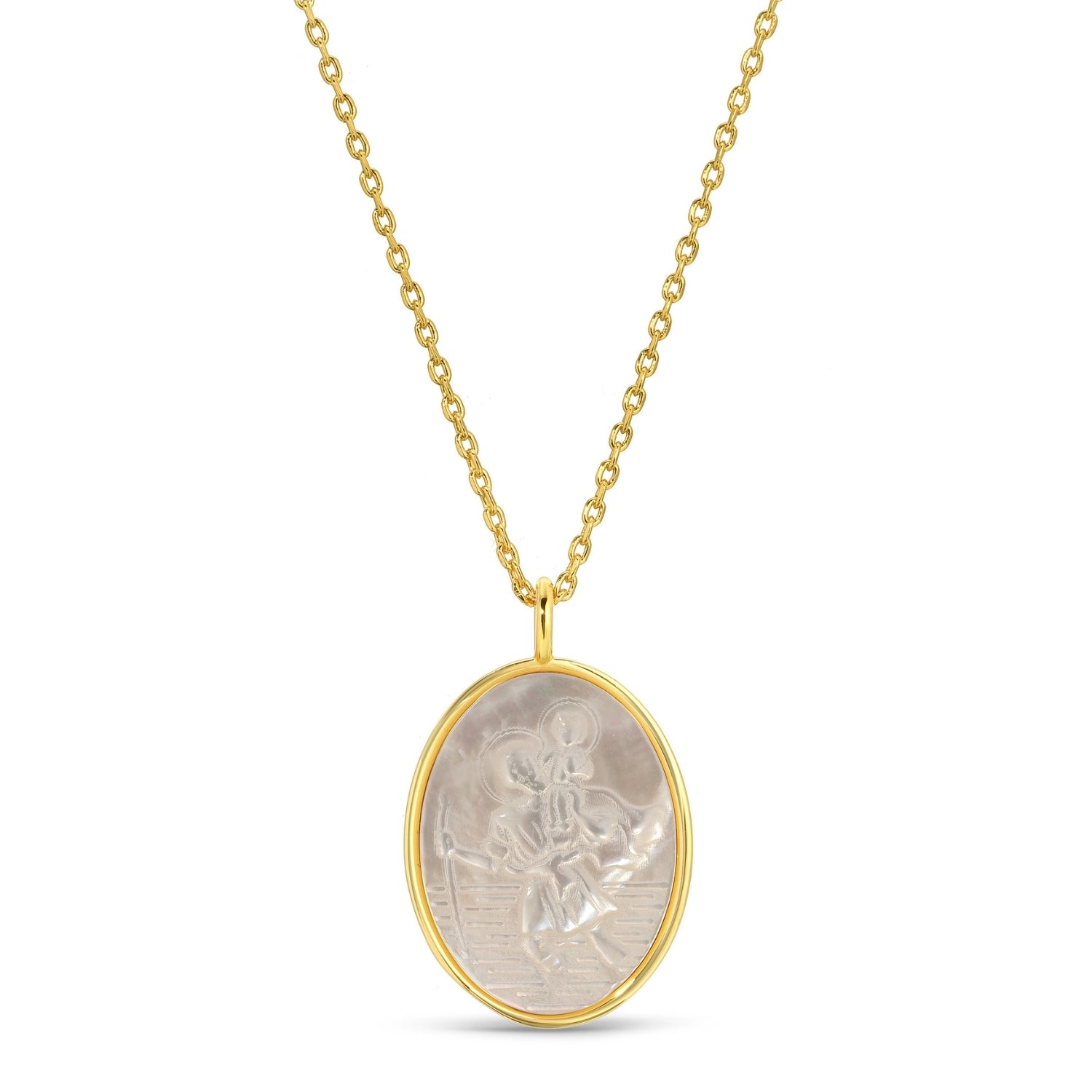 Saint Christopher Etched Shell Oval Pendant Necklace - Splendid Iris