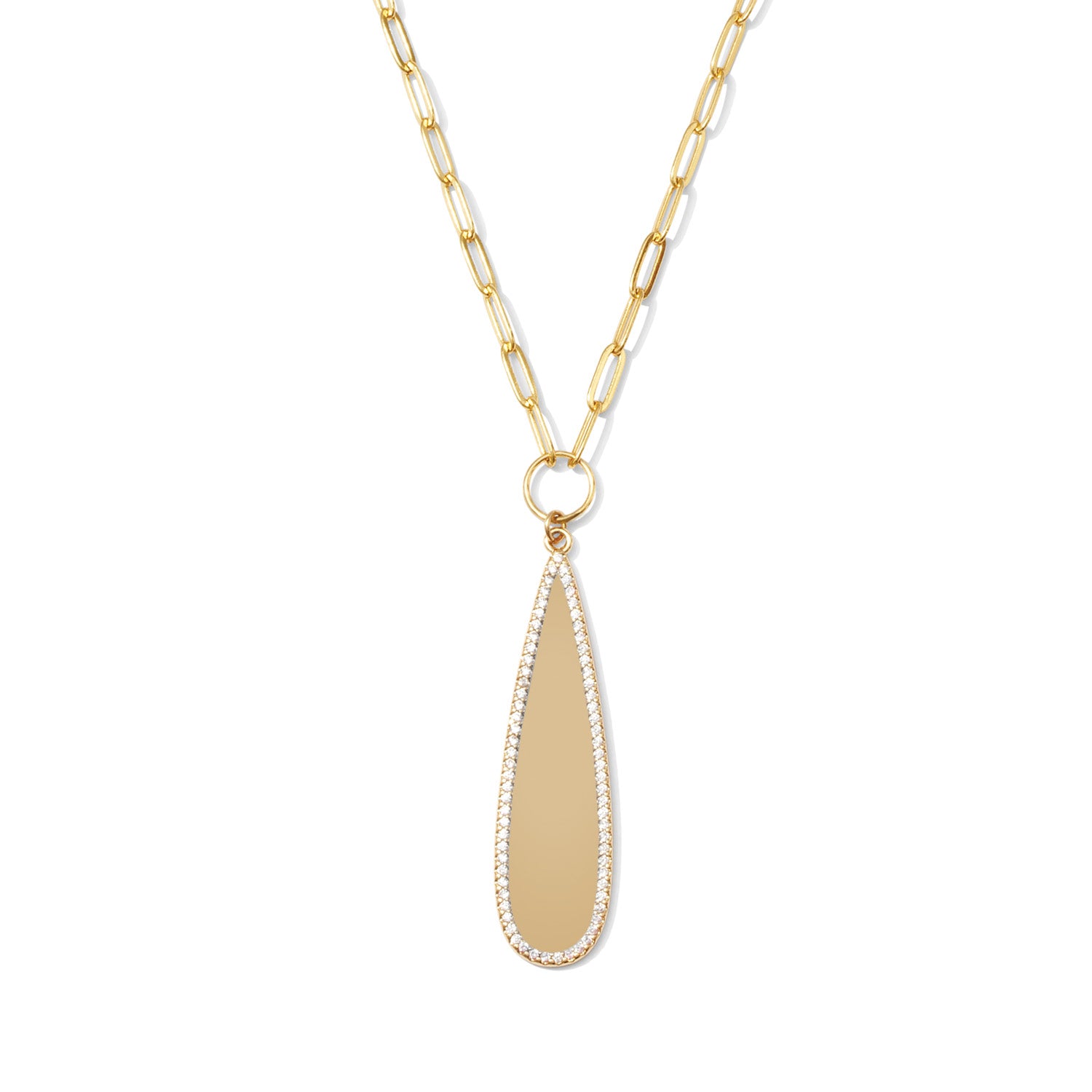 Teardrop Pave Pendant Paperclip Chain Necklace - Splendid Iris