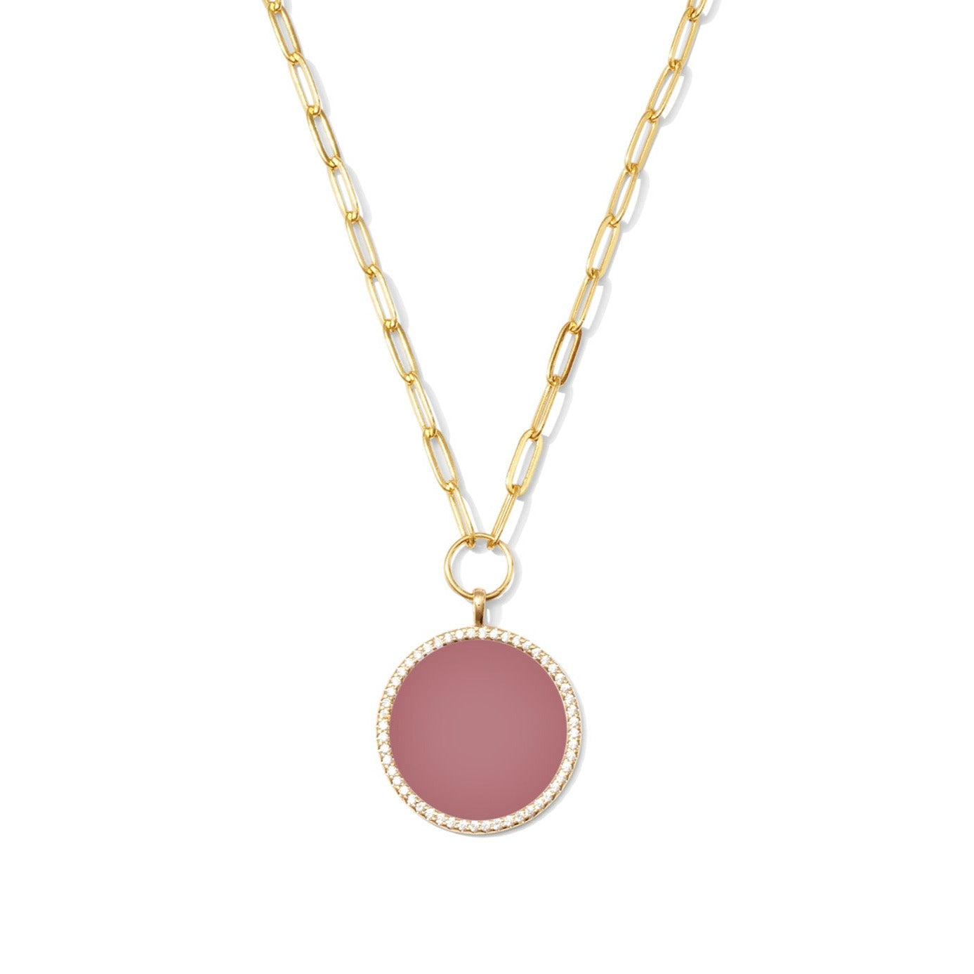 Circle Pave Pendant Paperclip Chain Necklace - Splendid Iris