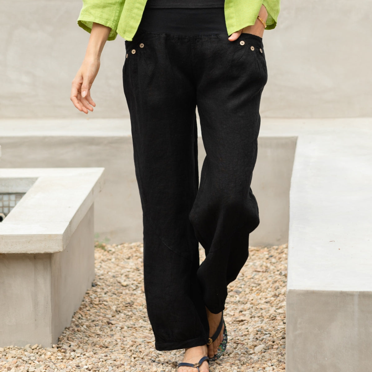 Linen Button Detail Pants - Splendid Iris