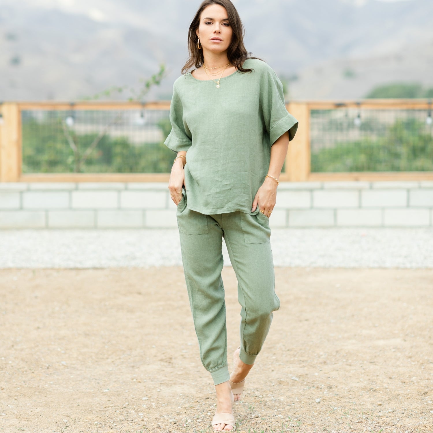 Linen Joggers - Splendid Iris