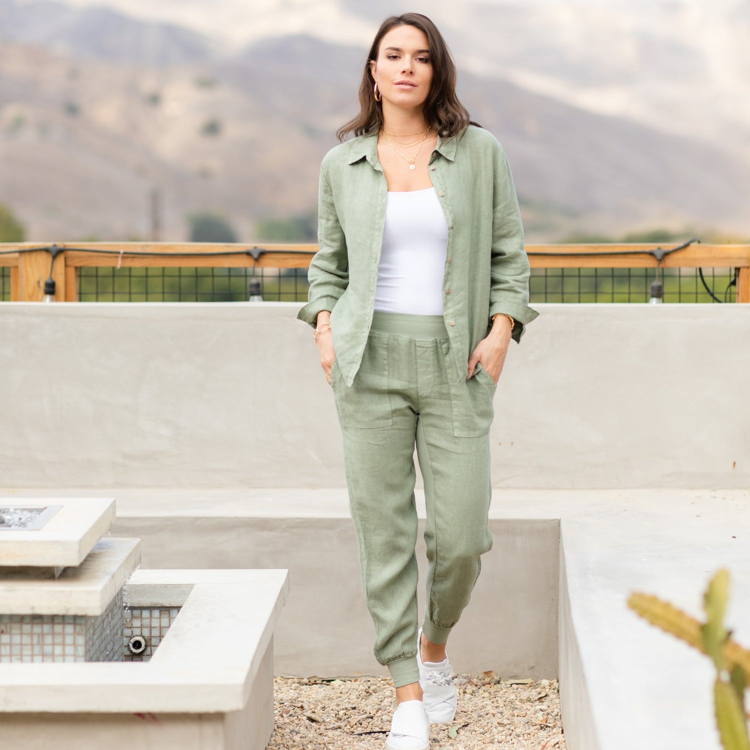 Linen Joggers - Splendid Iris