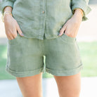 Linen Cuffed Shorts - Splendid Iris