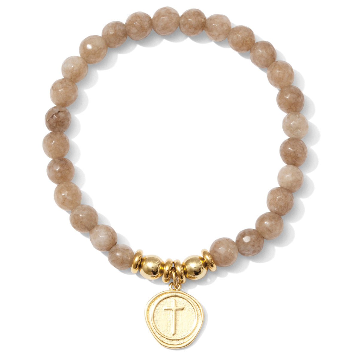 Stretch Stone Bracelet With Round Cross Charm - Splendid Iris