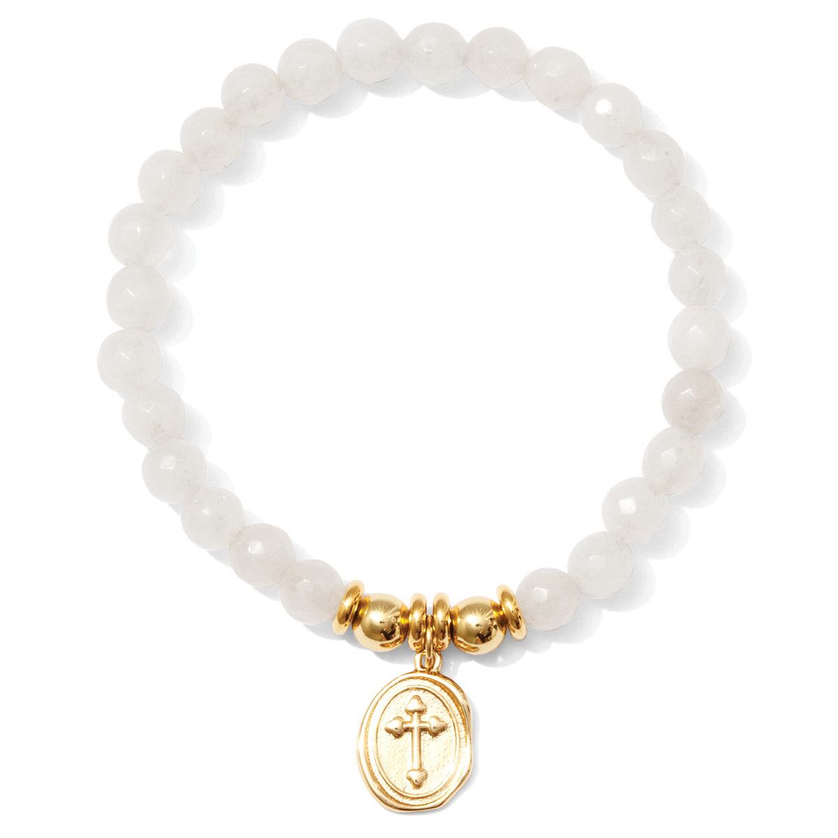 Stretch Stone Bracelet With Oval Cross Charm - Splendid Iris