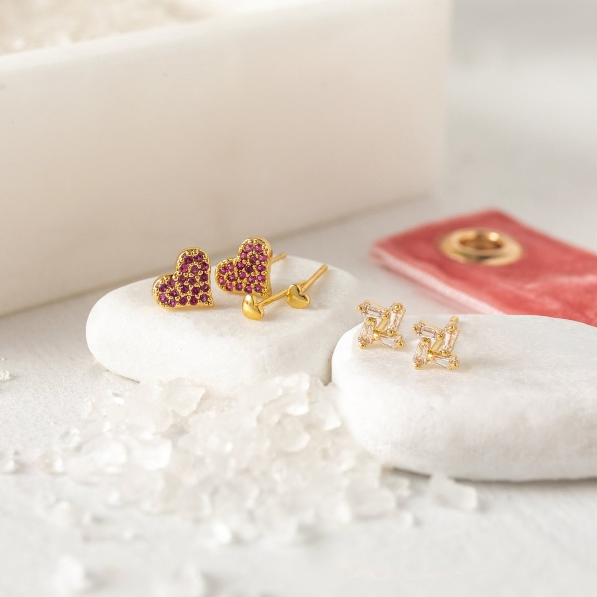 Pink Pavé Heart Velvet Stud Gift Set - Splendid Iris