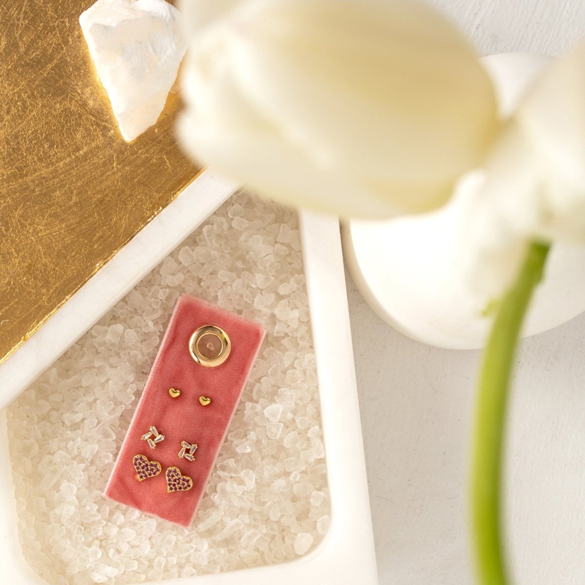 Pink Pavé Heart Velvet Stud Gift Set - Splendid Iris