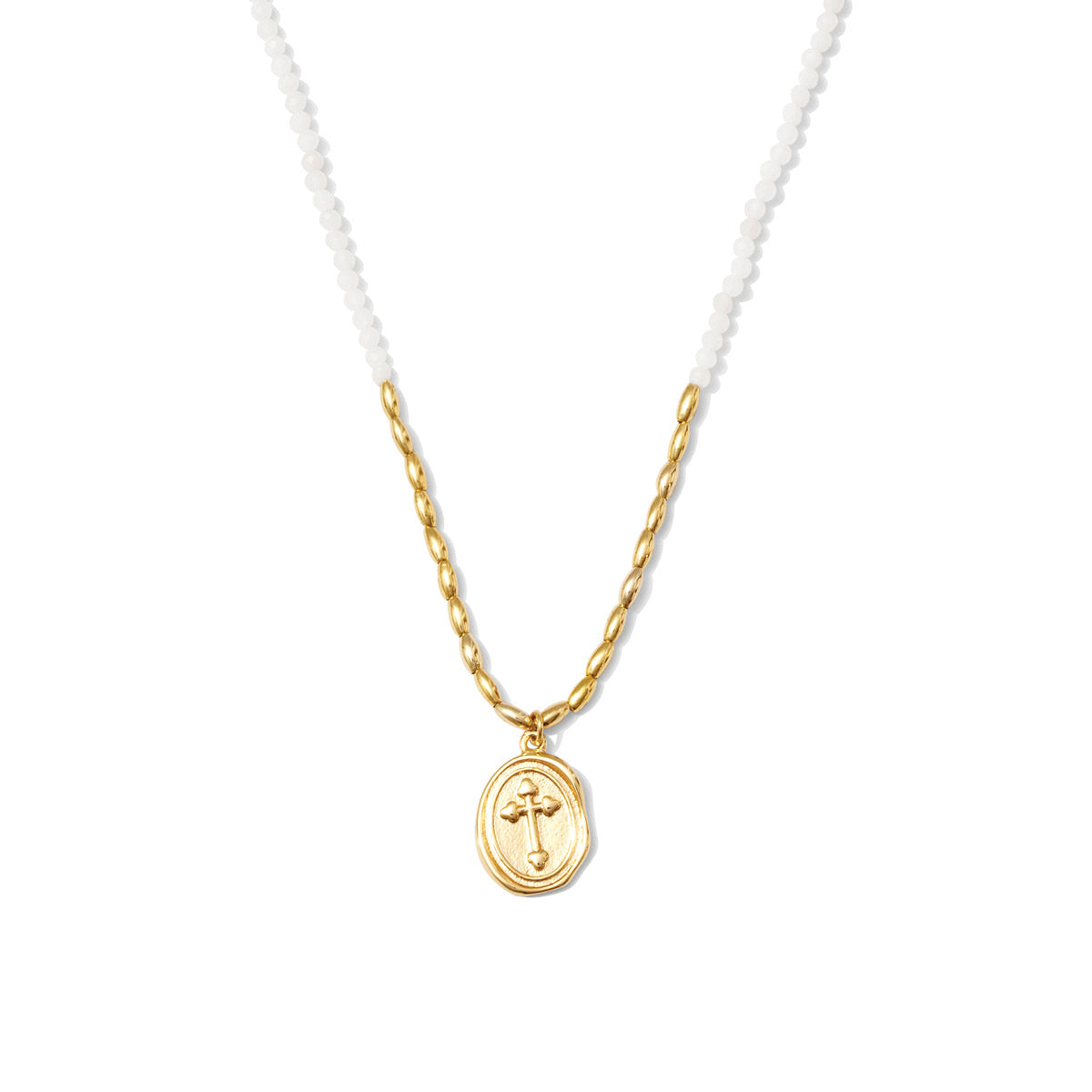 Delicate Stones w/Oval Cross Necklace - Splendid Iris