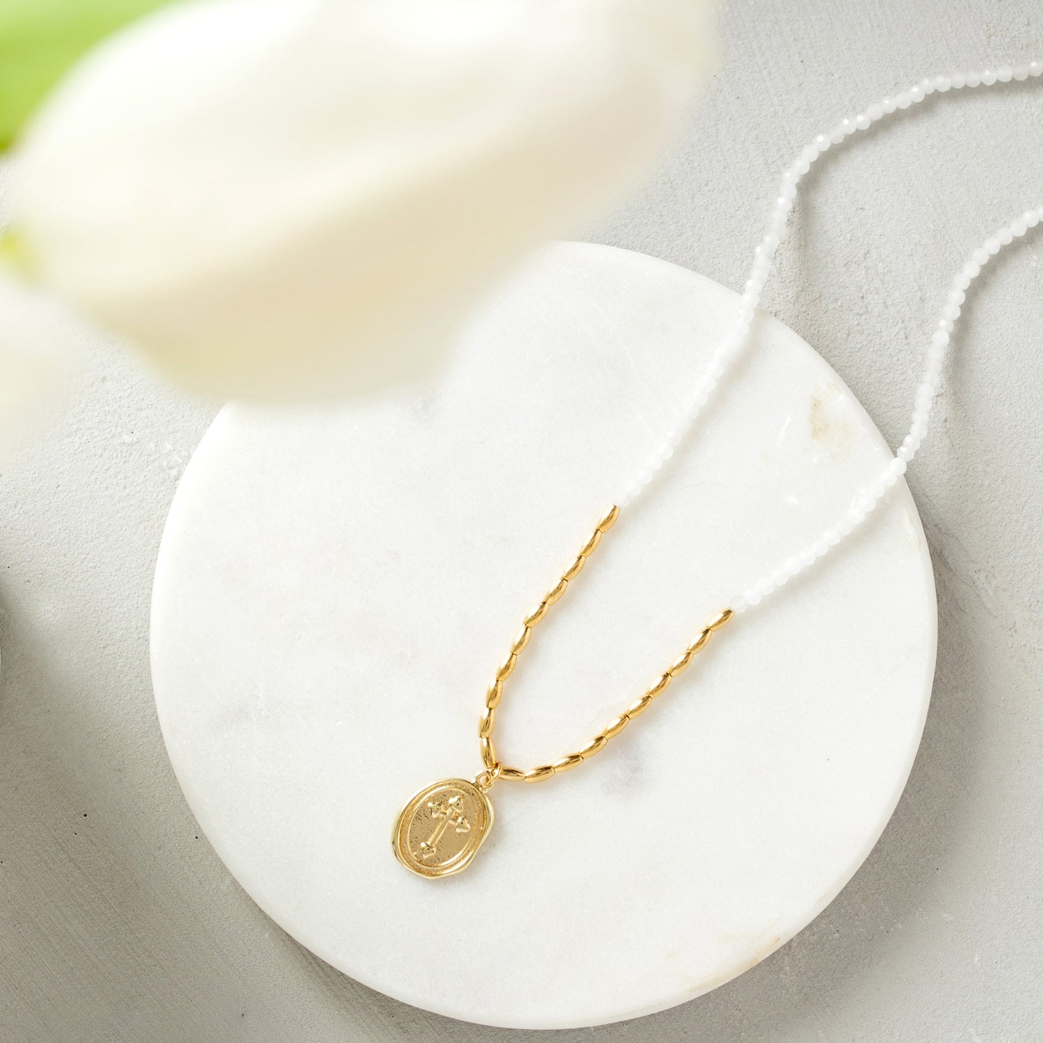 Delicate Stones w/Oval Cross Necklace - Splendid Iris