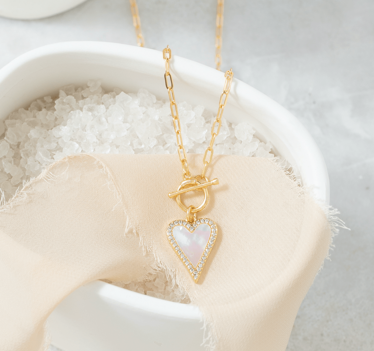 Pavé Heart Shell Toggle Necklace - Splendid Iris