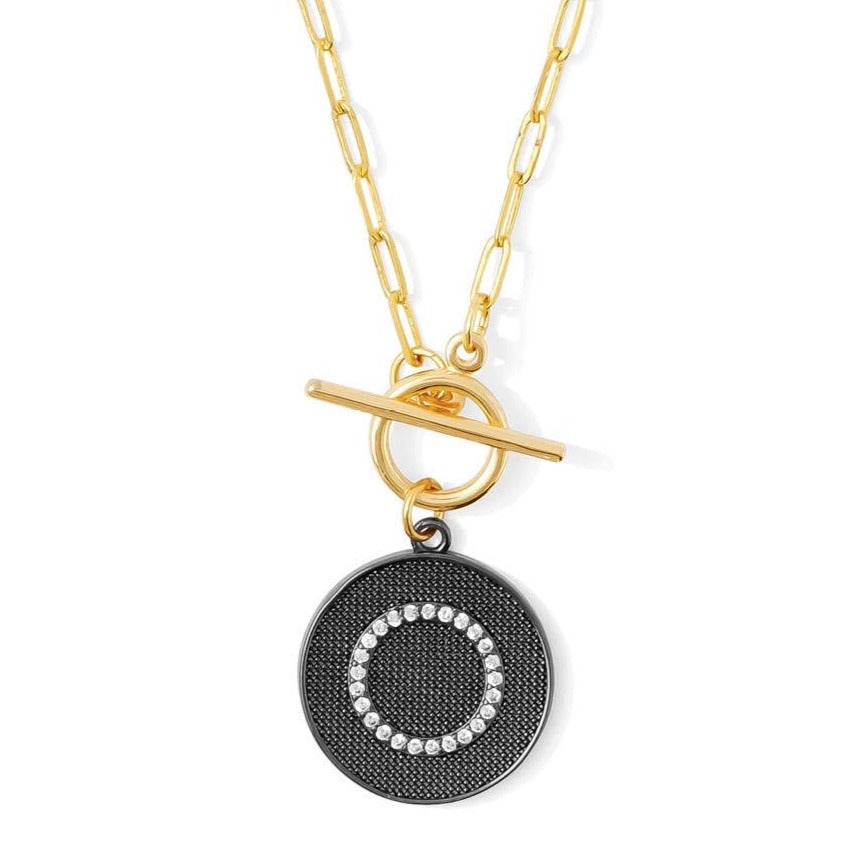 Pave Accented Circle Paperclip Toggle Necklace - Splendid Iris