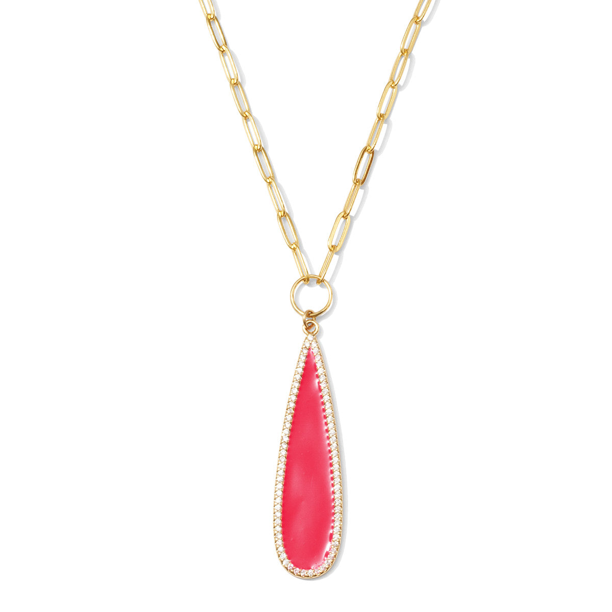 Teardrop Pave Pendant Paperclip Chain Necklace - Splendid Iris