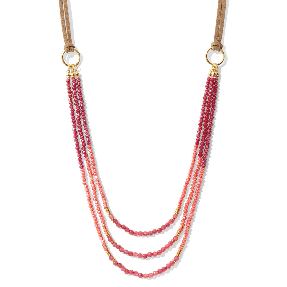 Triple Layer Beaded Necklace with Suede Accent - Splendid Iris